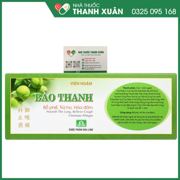 Viên ngậm ho bổ phế Bảo Thanh trừ ho, hoá đờm (20 vỉ x 5 viên)